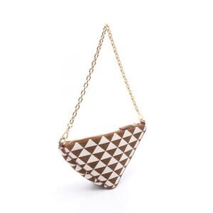 Prada Leather Bag Canvas Shoulder White Brown Triangle